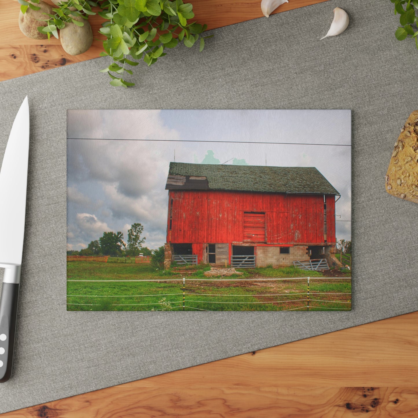 U R There Photography Elba Road Red III Rustic Farmhouse Tempered-Glass Cutting Board