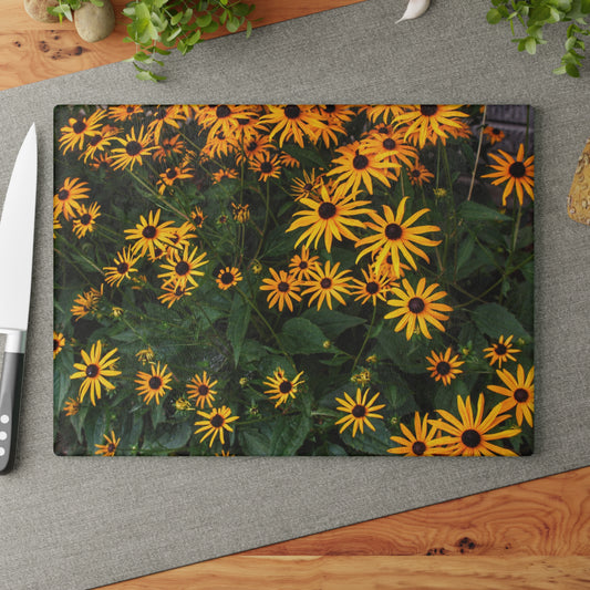 Barn Boutique Rustic Tempered-Glass Cutting Board| Black-Eyed Susans