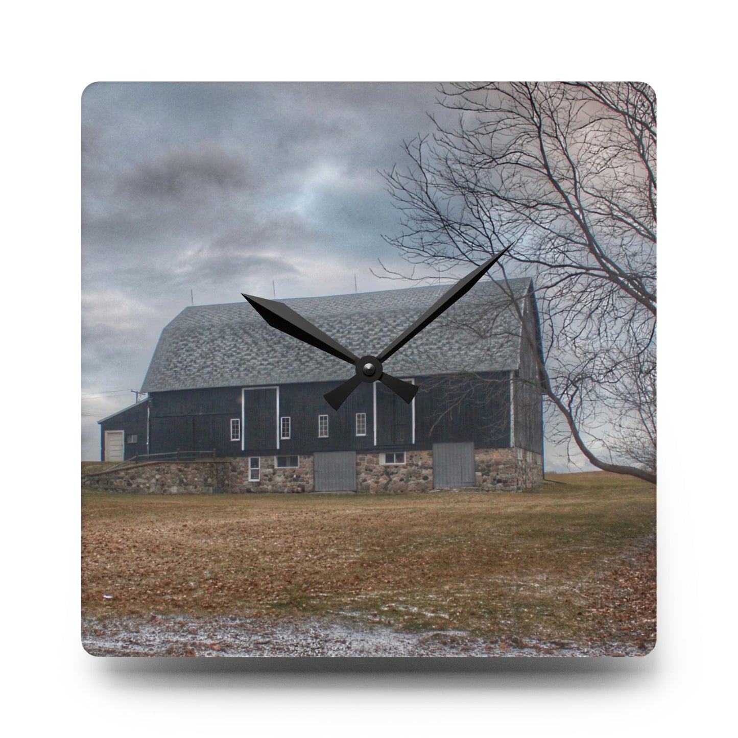 U R There Photography Attica Road Black Rustic Farmhouse Acrylic Analog Wall Clock