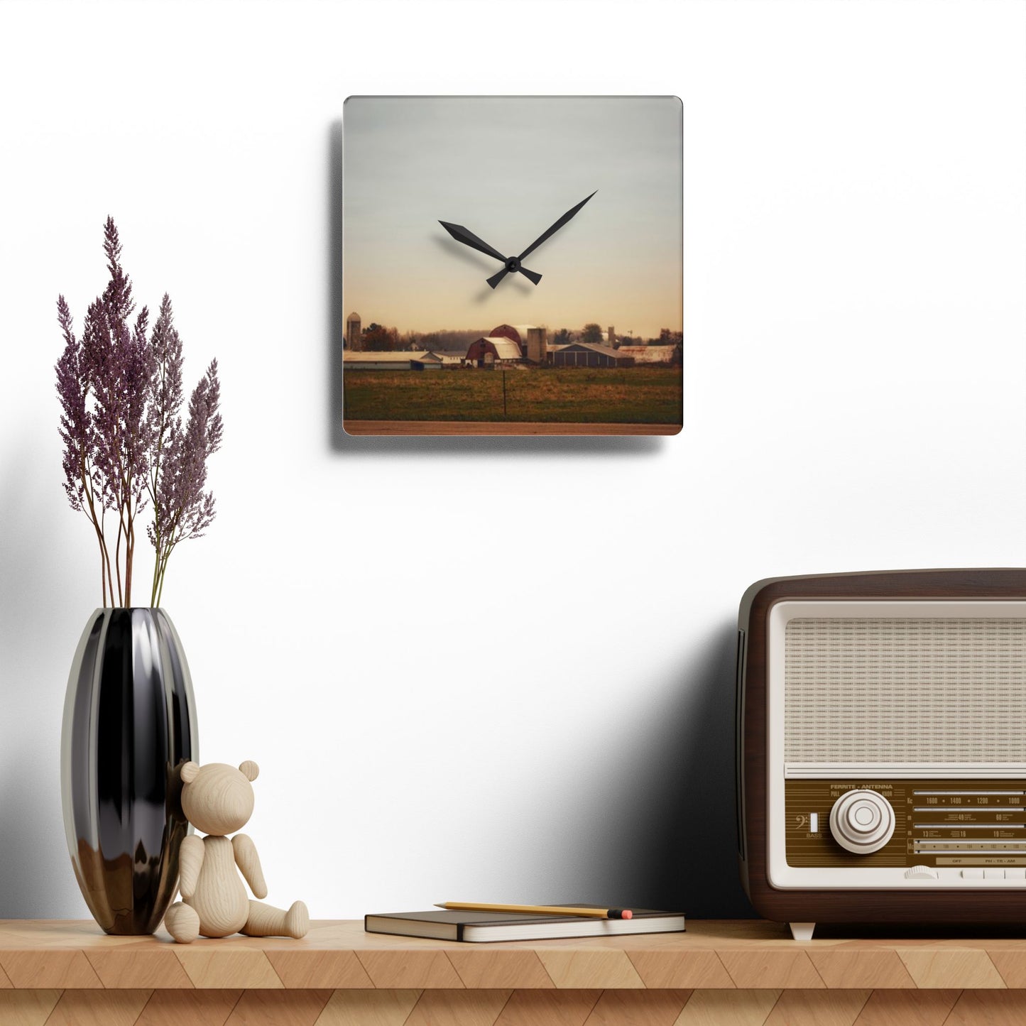 U R There Photography Marlette Road Farm II Rustic Farmhouse Acrylic Analog Wall Clock
