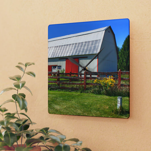 U R There Photography Bishop Road Beyond the Fence Rustic Farmhouse Acrylic Analog Wall Clock