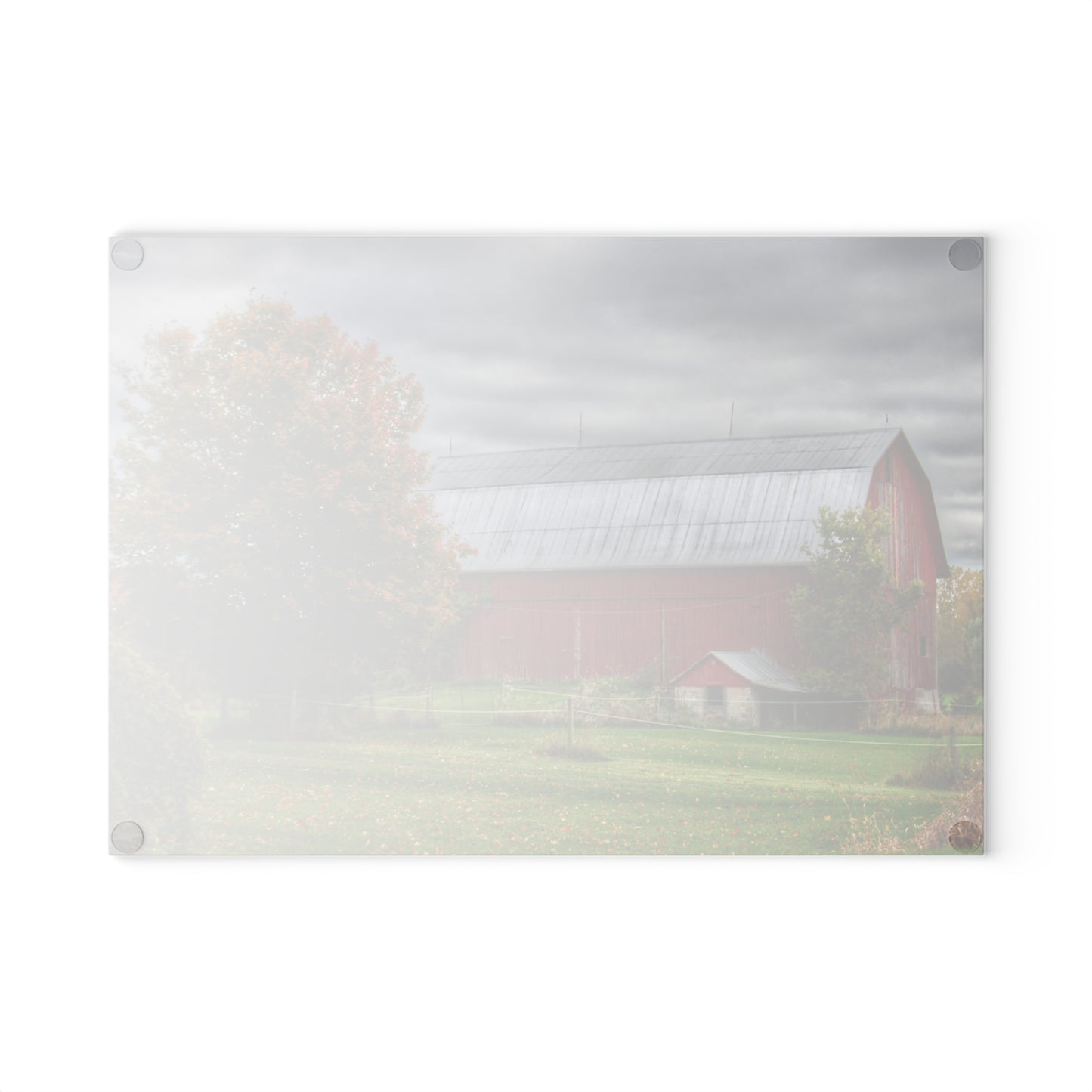U R There Photography Columbiaville Red in Fall II Rustic Farmhouse Tempered-Glass Cutting Board