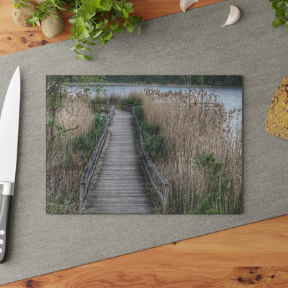 U R There Photography Linear Park Bridge in Lapeer II Rustic Farmhouse Tempered-Glass Cutting Board