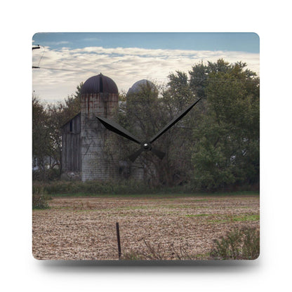 U R There Photography Burnside Road Grey I Rustic Farmhouse Acrylic Analog Wall Clock