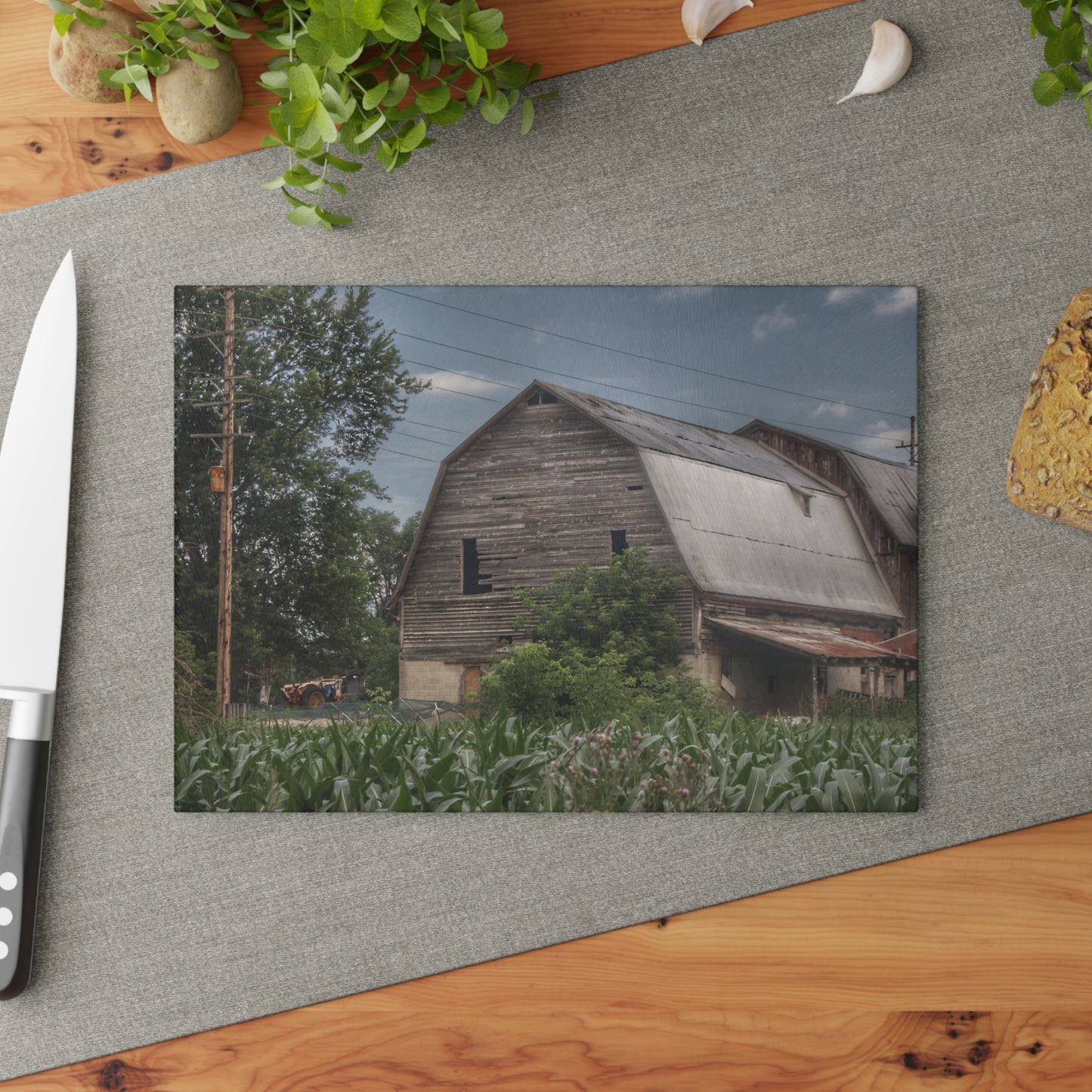 U R There Photography Murphy Lake Road Grey II Rustic Farmhouse Tempered-Glass Cutting Board