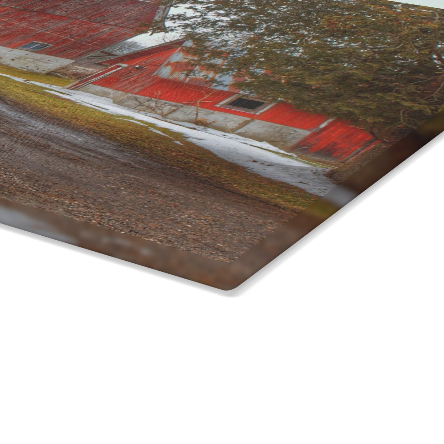 U R There Photography West Barnes Lake Reds Rustic Farmhouse Tempered-Glass Cutting Board