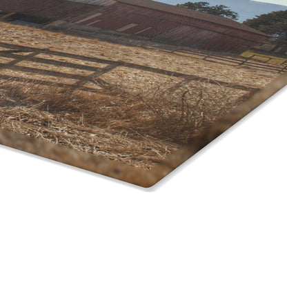 U R There Photography Hough Road Rural Red Rustic Farmhouse Tempered-Glass Cutting Board