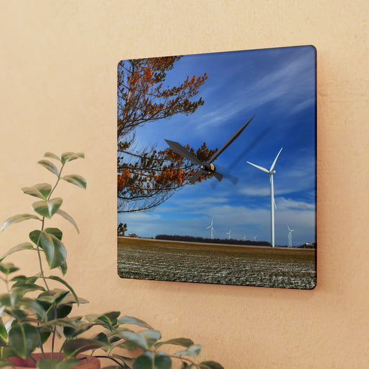Rustic Farmhouse Wall Clock featuring Winter Windmills