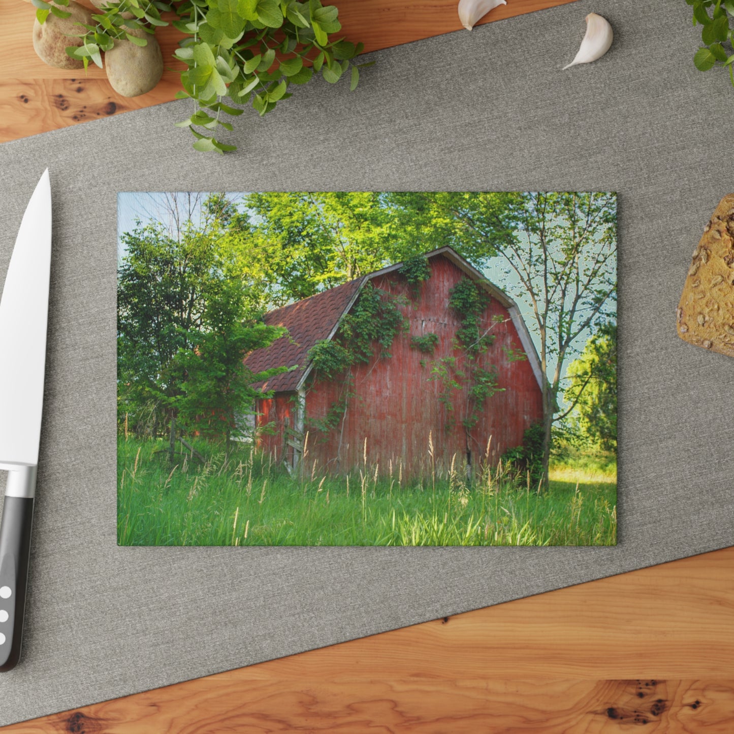 U R There Photography Murphy Lake Road Old Red Rustic Farmhouse Tempered-Glass Cutting Board