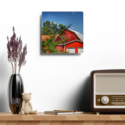 U R There Photography McKeen Lake Road Reds I Rustic Farmhouse Acrylic Analog Wall Clock