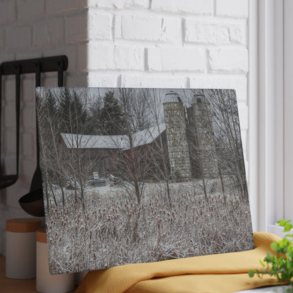 U R There Photography Washburn Road Hidden Red Rustic Farmhouse Tempered-Glass Cutting Board