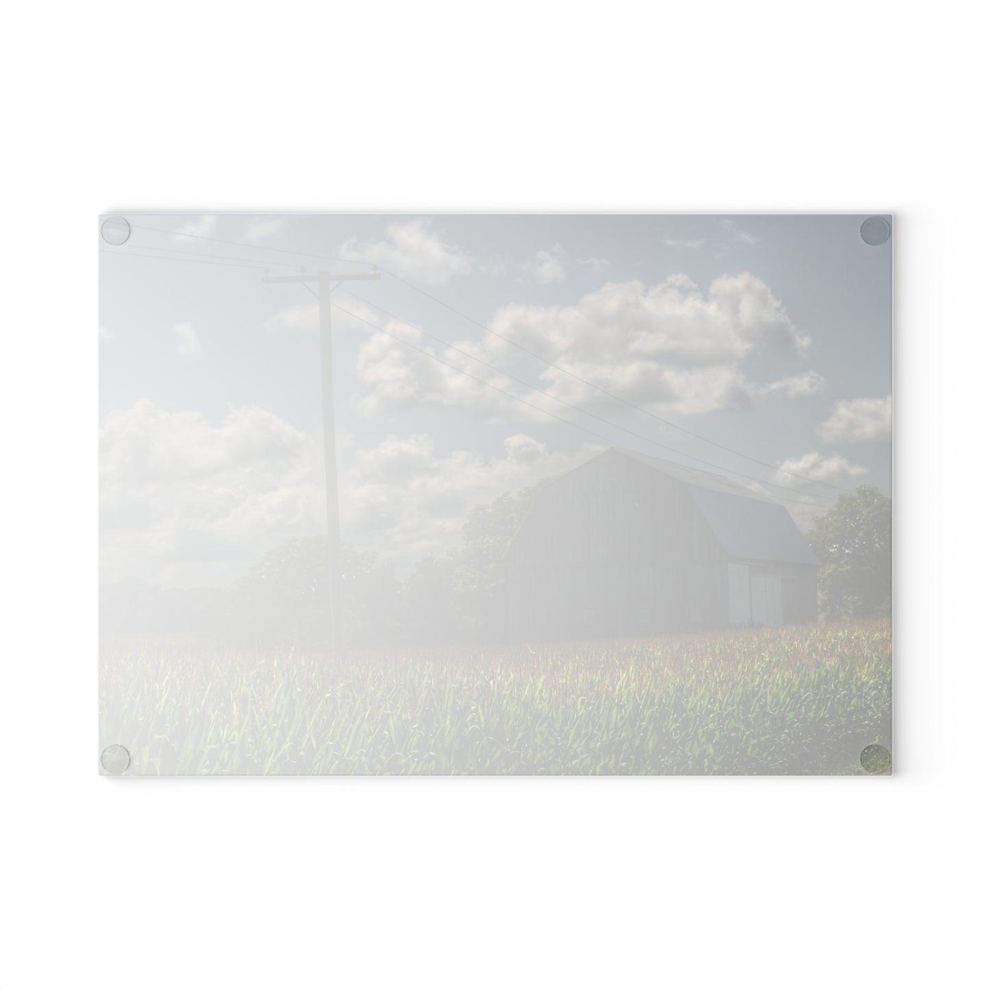 U R There Photography Grey Barn in a Cornfield Rustic Farmhouse Tempered-Glass Cutting Board