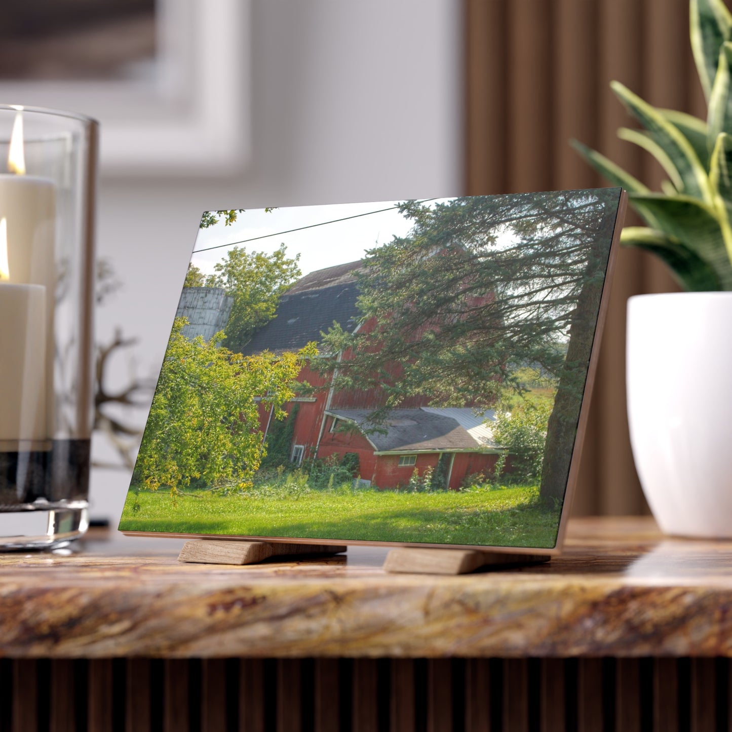 U R There Photography Grey Road Red Rustic Farmhouse Decorative Ceramic Tile