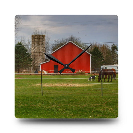 Fostoria Little Red Rustic Farmhouse Acrylic Analog Wall Clock 10.75'' × 10.75'' (Square)