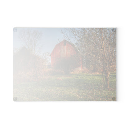 U R There Photography Columbiaville Red in November Rustic Farmhouse Tempered-Glass Cutting Board