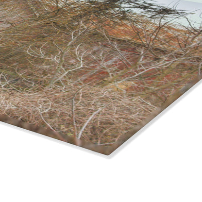 U R There Photography Klam Road Hidden Gable Red Rustic Farmhouse Tempered-Glass Cutting Board