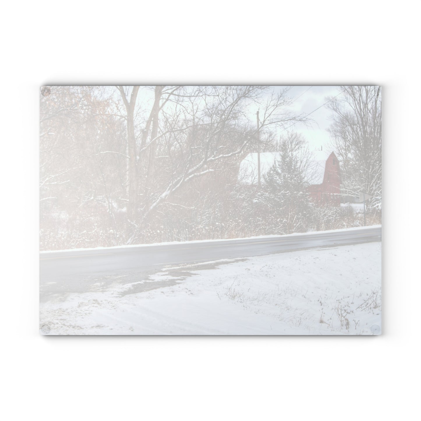 U R There Photography Dodge Road Winter Red Rustic Farmhouse Tempered-Glass Cutting Board