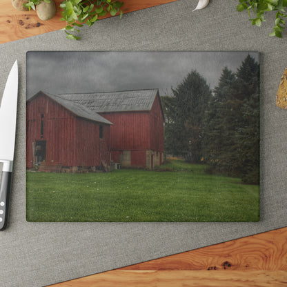 U R There Photography Bowers Road Red II Rustic Farmhouse Tempered-Glass Cutting Board