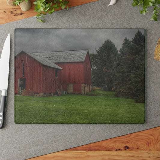 U R There Photography Bowers Road Red II Rustic Farmhouse Tempered-Glass Cutting Board