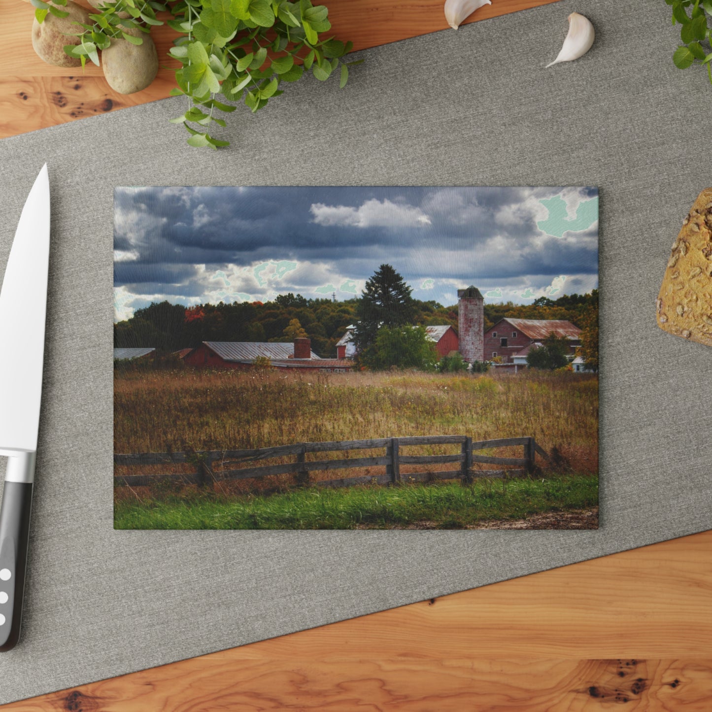 U R There Photography Baldwin Road Farm Rustic Farmhouse Tempered-Glass Cutting Board