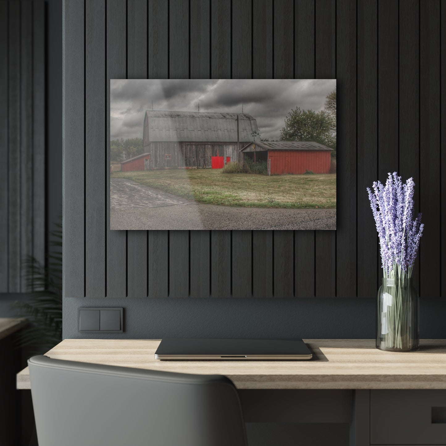 U R There Photography Wadsworth Road Grey Saltbox Rustic Farmhouse Acrylic Wall Print