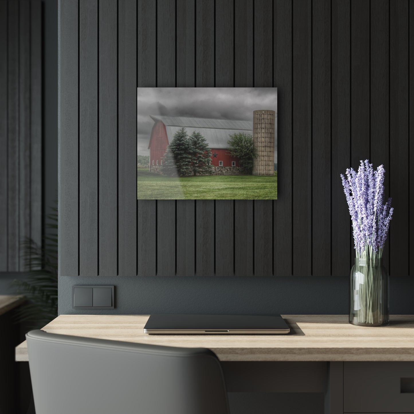 U R There Photography Clifford Road Red and Silo I Rustic Farmhouse Acrylic Wall Print