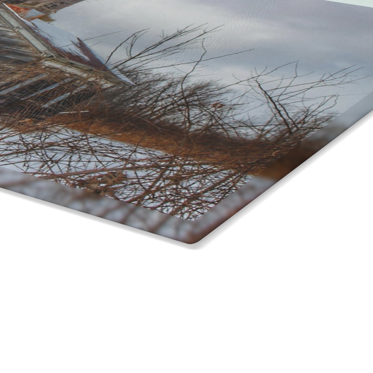 U R There Photography Vermilya Schoolhouse II Rustic Farmhouse Tempered-Glass Cutting Board