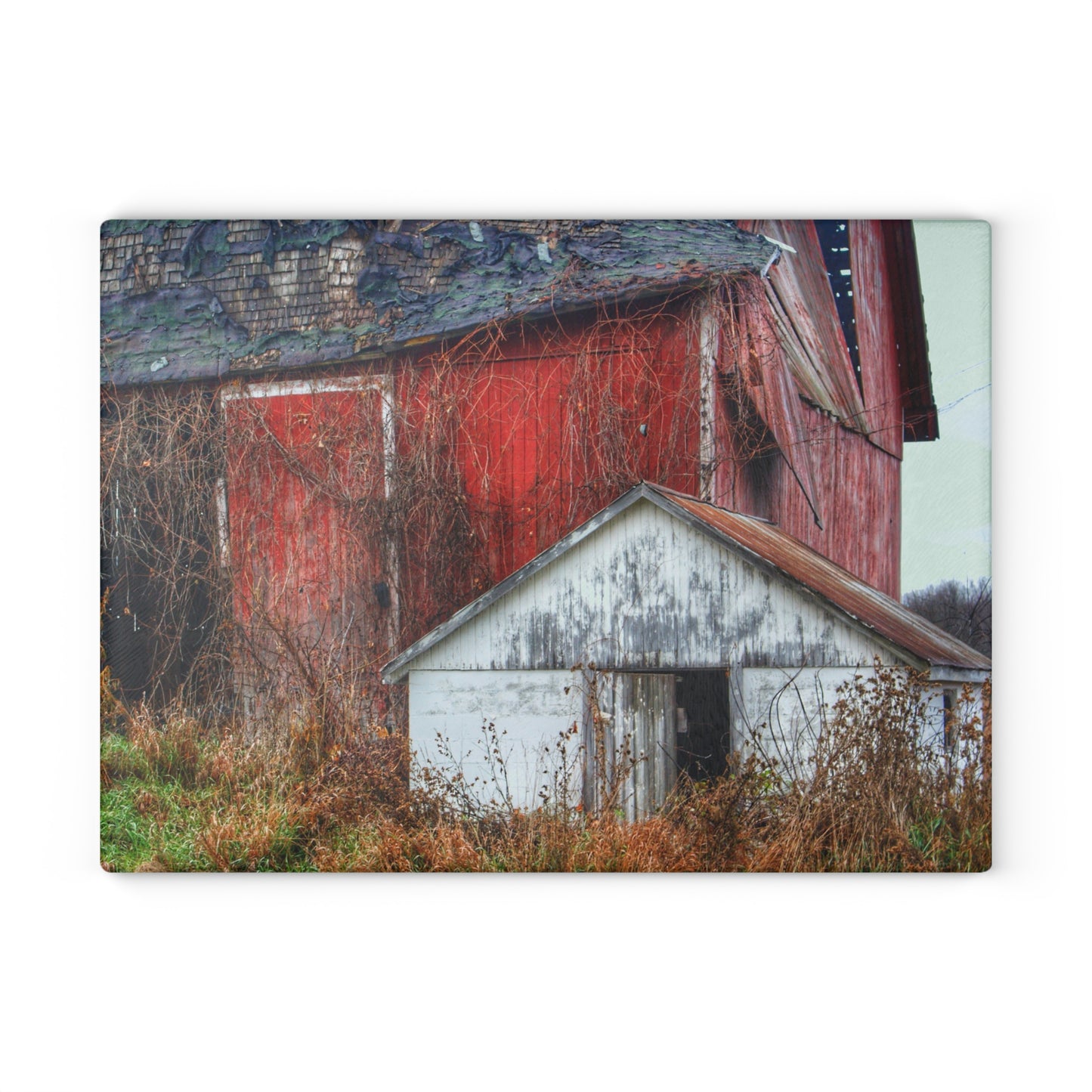 Barn Boutique Rustic Tempered-Glass Cutting Board| German Road Forgotten Red II