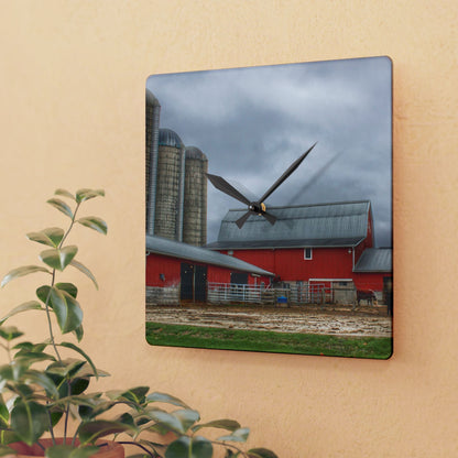 U R There Photography Daley Road Cow Barn Rustic Farmhouse Acrylic Analog Wall Clock