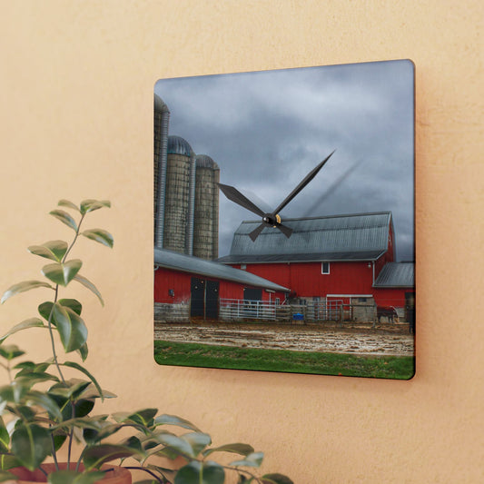 U R There Photography Daley Road Cow Barn Rustic Farmhouse Acrylic Analog Wall Clock