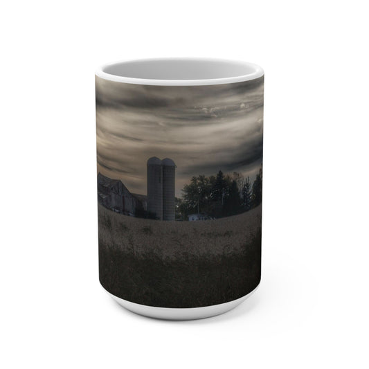 Rustic Farmhouse Coffee Mug Featuring Across the Field on Brown City Road