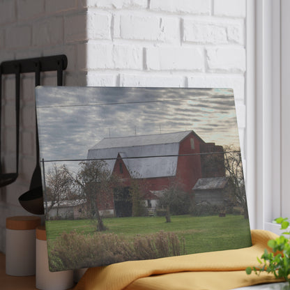 U R There Photography Dodge Road Red II Rustic Farmhouse Tempered-Glass Cutting Board