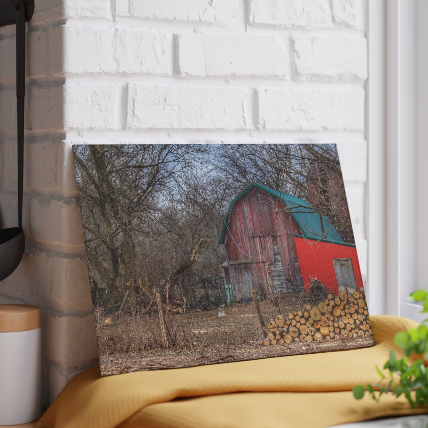 U R There Photography Bray Road Hidden Barnyard Red II Rustic Farmhouse Tempered-Glass Cutting Board