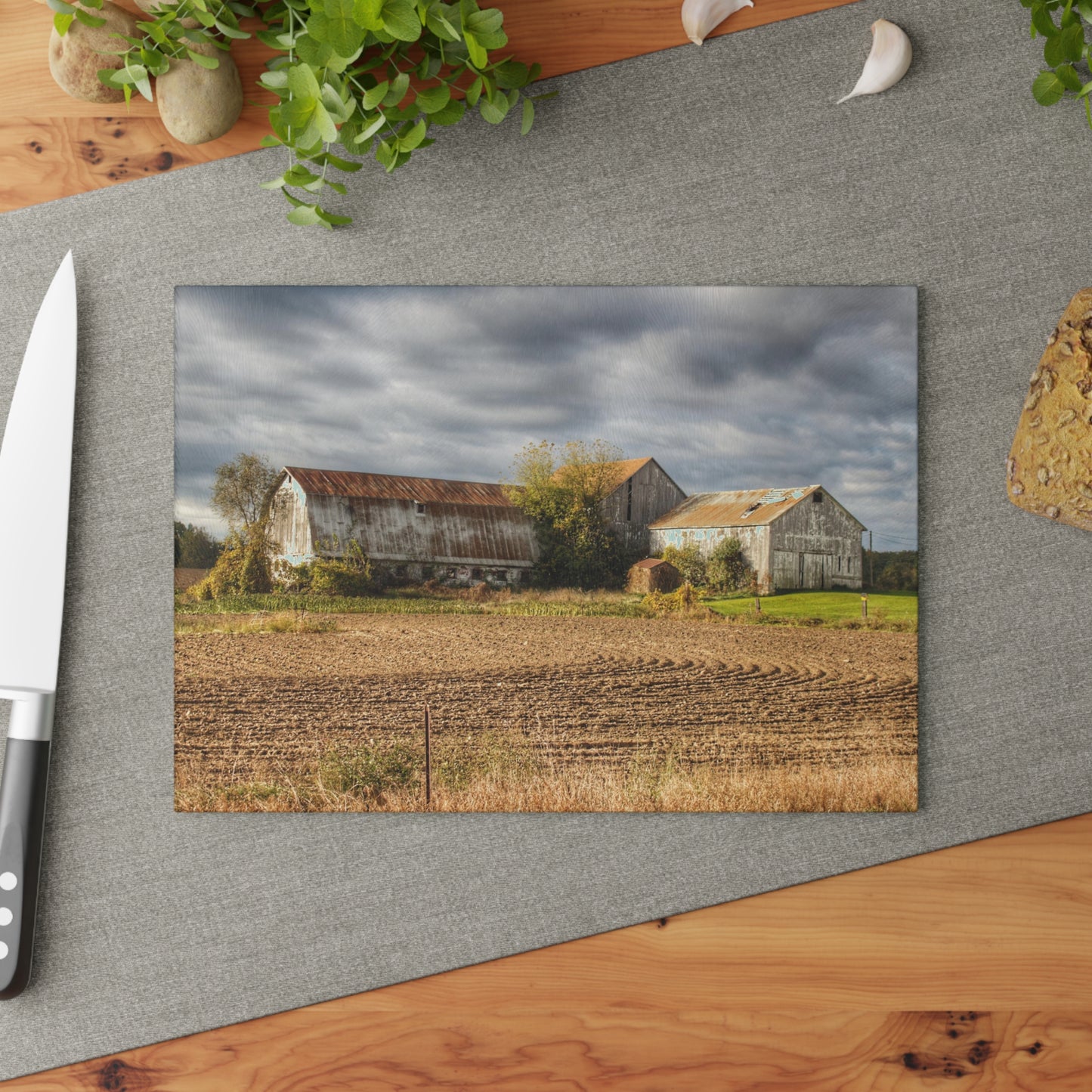 U R There Photography Newark Road Whites Rustic Farmhouse Tempered-Glass Cutting Board
