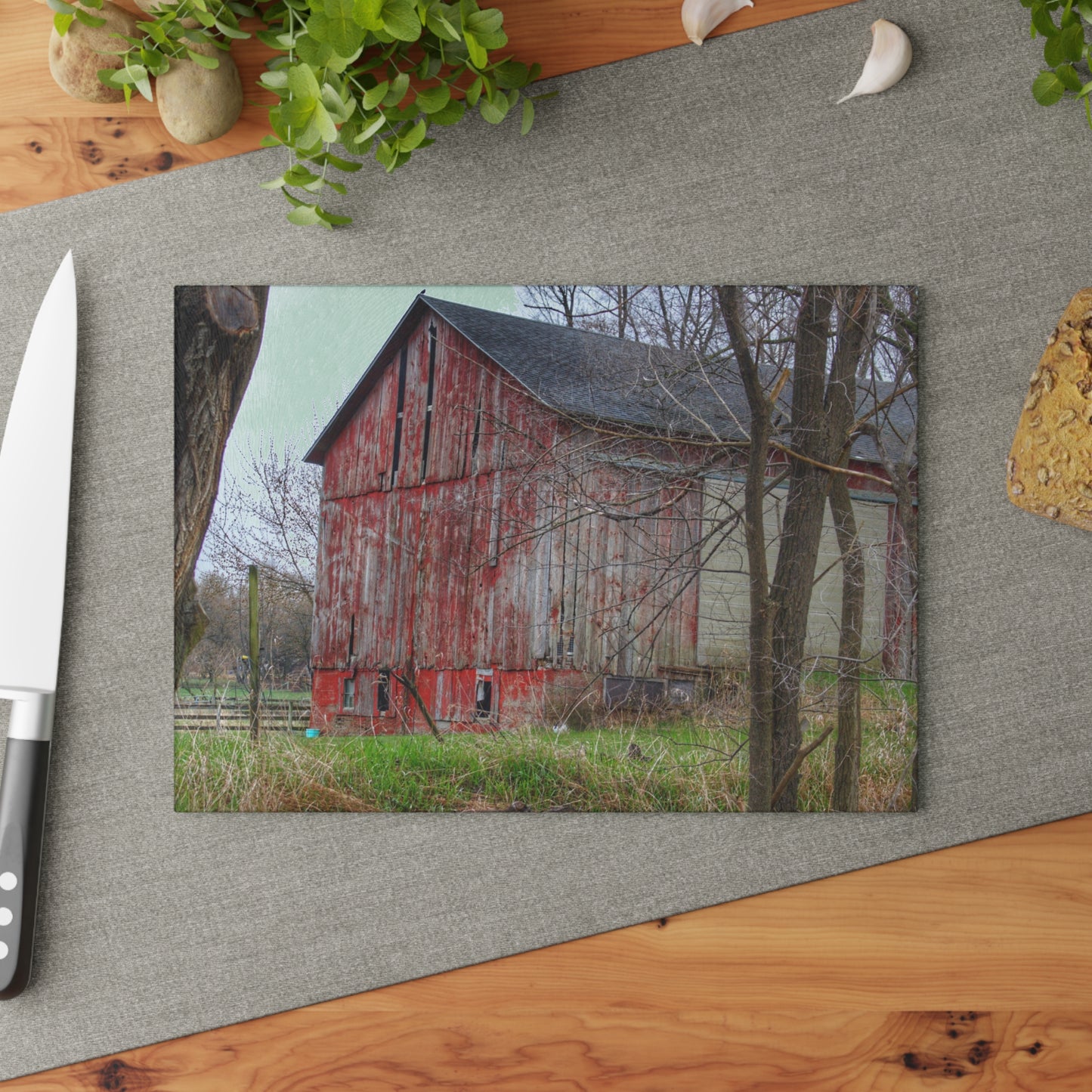 U R There Photography Lake George Red I Rustic Farmhouse Tempered-Glass Cutting Board