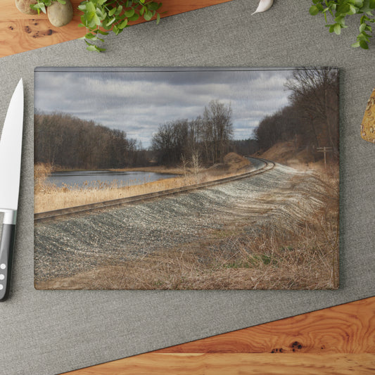 U R There Photography Aside the Tracks in Holly Rustic Farmhouse Tempered-Glass Cutting Board