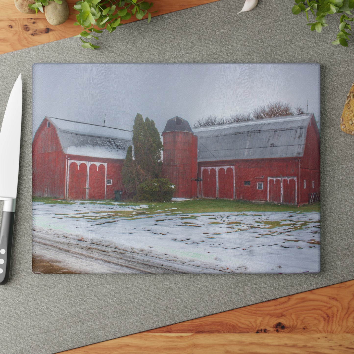 U R There Photography Holmes Road Red II Rustic Farmhouse Tempered-Glass Cutting Board