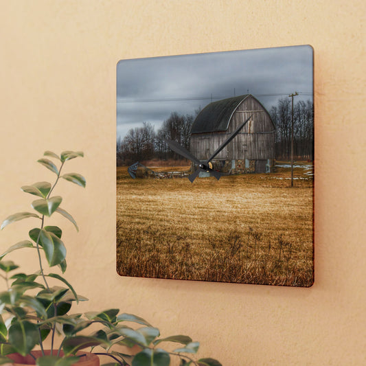 U R There Photography Laur Road Grey Rustic Farmhouse Acrylic Analog Wall Clock
