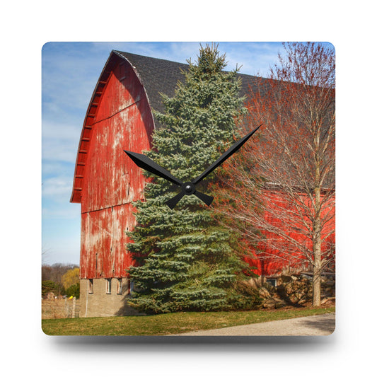 West Sutton Road Red Rustic Farmhouse Acrylic Analog Wall Clock 10.75'' × 10.75'' (Square)