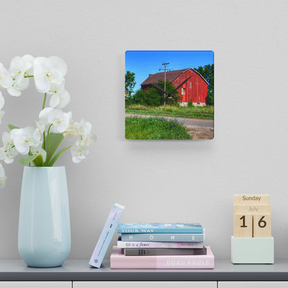 U R There Photography Armstrong Road Red II Rustic Farmhouse Acrylic Analog Wall Clock
