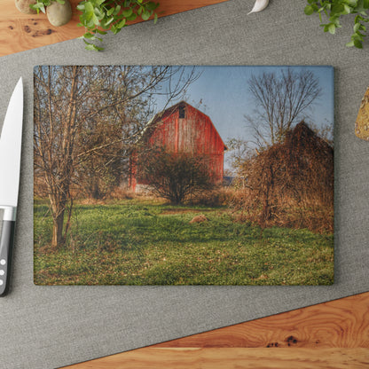 U R There Photography Columbiaville Red in November Rustic Farmhouse Tempered-Glass Cutting Board