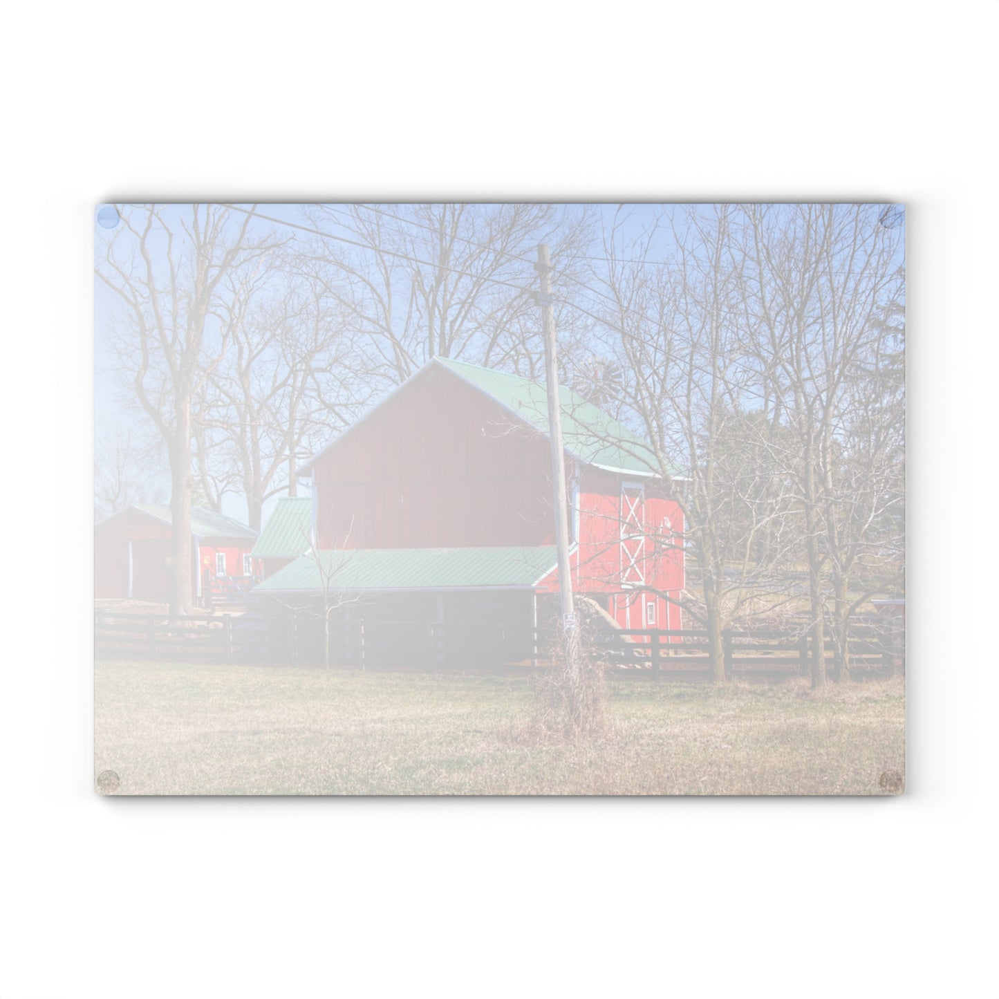 U R There Photography Imlay City Road Cow Barn II Rustic Farmhouse Tempered-Glass Cutting Board