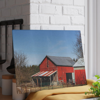 U R There Photography Cass City Carousel Red Rustic Farmhouse Tempered-Glass Cutting Board