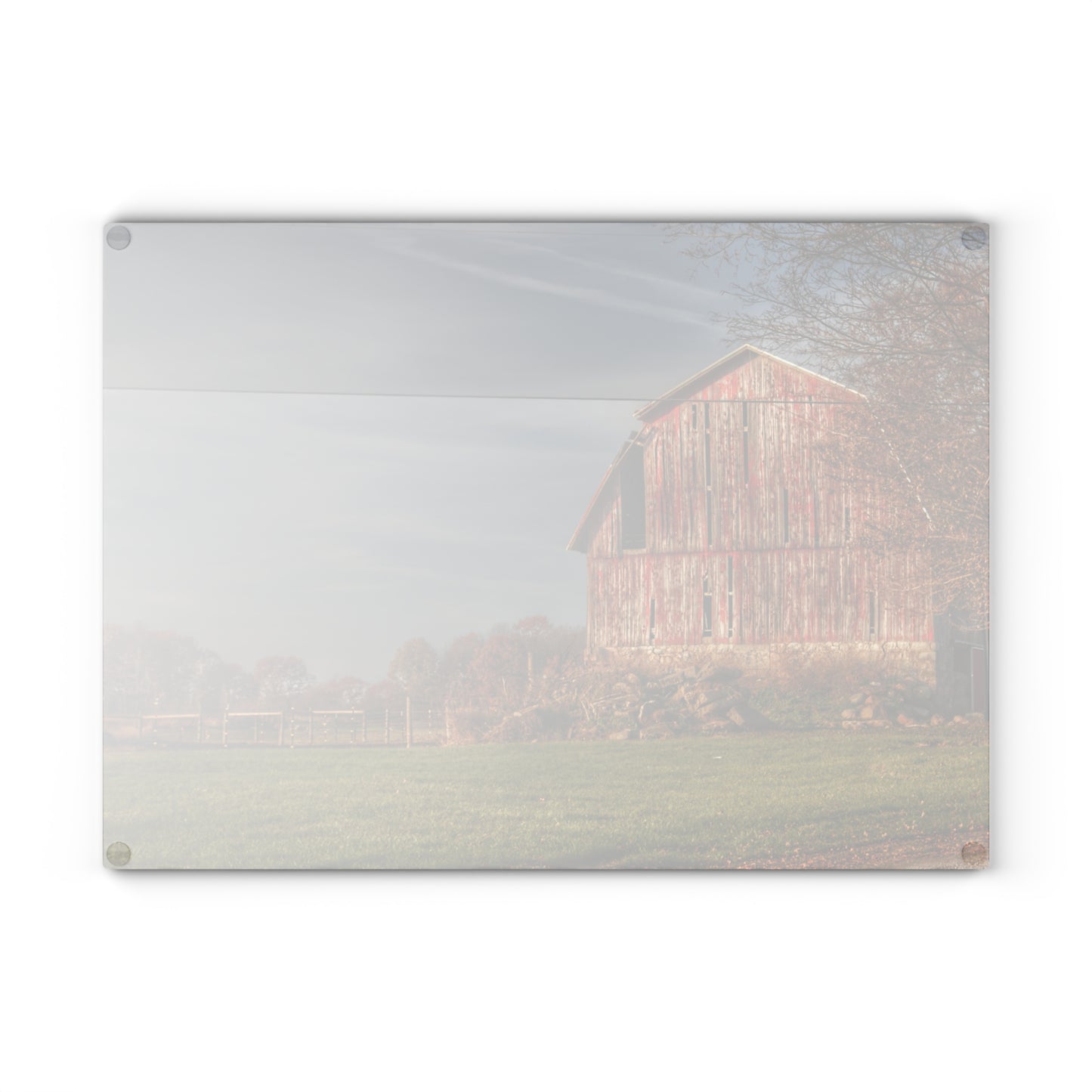 U R There Photography Marathon Road Red Cow Barn Rustic Farmhouse Tempered-Glass Cutting Board