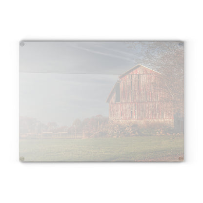 U R There Photography Marathon Road Red Cow Barn Rustic Farmhouse Tempered-Glass Cutting Board