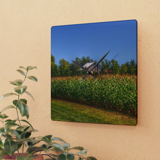 U R There Photography Beyond the Corn on Birch Road Run Rustic Farmhouse Acrylic Analog Wall Clock