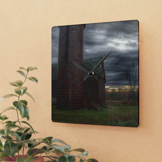 U R There Photography Pero Lake Road Grey II Rustic Farmhouse Acrylic Analog Wall Clock