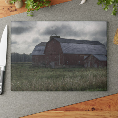 U R There Photography Glover Road Reds Rustic Farmhouse Tempered-Glass Cutting Board