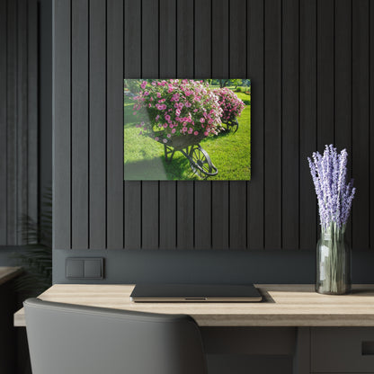 U R There Photography Wheelbarrow Full of Flowers Rustic Farmhouse Acrylic Wall Print