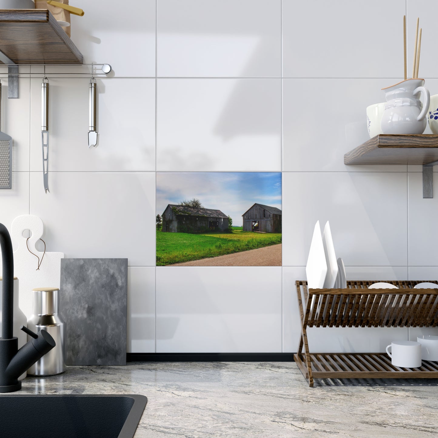 U R There Photography Caro Road Twin Greys I Rustic Farmhouse Decorative Ceramic Tile